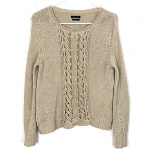 Massimo Dutti Metallic Crewneck Sweater Pullover Womens Size Medium Beige Grey
